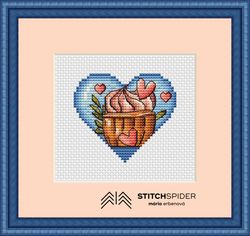sweet treat counted cross stitch pattern pdf, cssaga, cross stitch cup cake, stitch heart, stitch cake,cross stitch love