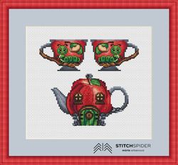 apple house counted cross stitch pattern pdf, cssaga, cross stitch apple, stitch teapot, xstitch nature, xstitch cup