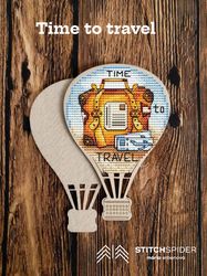 time to travel counted cross stitch pattern pdf, cssaga, stitch balloon, xstitch travel, stitch holiday, stitch suitcase