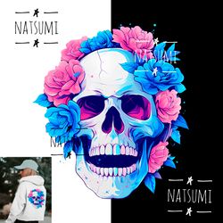 Skull with flowers PNG file for sublimation, PNG for t-shirt hoodie designs, PNG for sublimate, Colorful PNG, DTF PNG