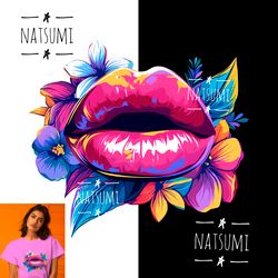 Lips PNG, Lips Clipart, Sublimation PNG for shirt designs, Colorful neon PNG, Abstract flowers PNG file for sublimate
