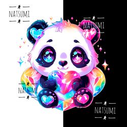 Cute kawaii panda PNG file for kids tshirts, Sublimation designs for kids, Sparkly panda clipart PNG for shirts tumblers