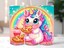 Unicorn tumbler wrap girls PNG, Unicorn with pizza Tumbler Wraps Sublimation Design PNG, 20oz Skinny Straight & Tapered