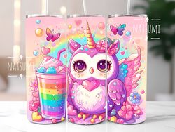 Owl unicorn tumbler wrap girls PNG, Colorful Owl Tumbler Wraps Sublimation Design PNG, 20oz Skinny Straight & Tapered