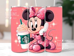 Minnie Mouse with starbucks cup tumbler wrap girls PNG, Tumbler Wraps Sublimation Design PNG, 20oz Skinny Straight