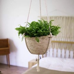 Basket for Balcony - Portable Straw Woven Suspended Wall Hanging Flower Plant Suspension - for Balcony