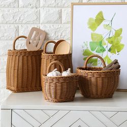 Hot-selling Onion Ginger Garlic Storage Basket - Kitchen Wall Hanging Plastic Woven Hanging Wall Basket - Flower Basket