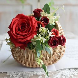 1PC Handmade Flower Arrangement Basket - Half Moon Wicker Basket - Woven Basket With Handle - Wedding Flower Home Decora
