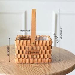 Wooden Chip Rattan Storage Basket with Handles - Storage Basket Hand-woven - Picnic Fruits Vegetable Bread Serving Stora