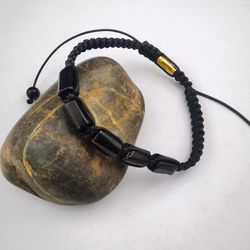 Irregular Natural Black Tourmaline Bracelet for Men - Handmade Braided Bracelet - Bad Energy Protection Crystal - Adjus