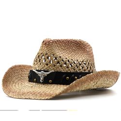 Hollow Straw Hat - Cowboy Hats - Western Beach Felt Sunhats - Party Cap for Men and Women - Available in 3 Colors - Summ
