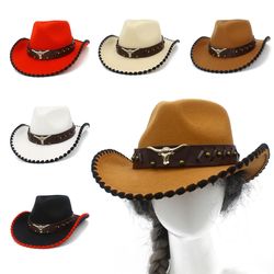 Fashion Cowboy Hat for Music Festival - Adult Unisex Party Cowgirl Hat - Large Brim Travel Cap - Halloween Costume Headw