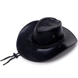 YOYOCORN PU Leather Men's American Wind Big Western Cowboy Hat - Ladies Knight Hat - Outdoor Visor Unisex Breathable Cap