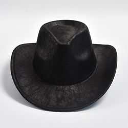 New Western Cowboy Hat - Faux Leather Vintage Gentleman Jazz Hat - for Men and Women - Panama Cowgirl Hat - Sombrero Hom