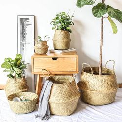Zerolife Seaweed Wicker Basket - Rattan Hanging Flower Pot - Dirty Clothes Basket - Storage Basket - Cesta Mimbre Basket