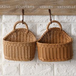Woven Storage Basket Hanging Portable - Wall Hanging Basket Flower Plant Pot - Desktop Kitchen Vegetables Storage Basket