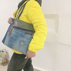 Denim handmade shoulder bag -tote bag