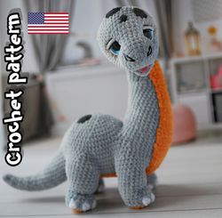 crochet dinosaur pattern, amigurumi brontosaurus, crochet animal pattern, baby dinosaur, english pdf, diy tutorial