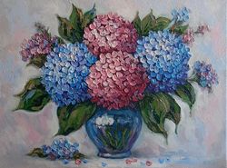 Hydrangea oil painting Flower original art Palette painting Blue hudrangea wall art