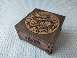 Wooden Chinese Dragon Style Laser Engraving Gift Box with Lid Laser Cut Home Decor