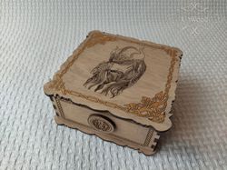 Wooden Viking Face Laser Engraving Gift Box with Lid Laser Cut Home Decor