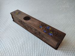 Wooden Flowers Incense Stick Burner Box Laser Cut Home Decor
