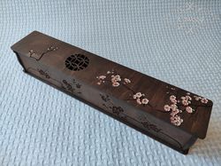 Wooden Sakura Branch Incense Stick Burner Box Laser Cut Home Decor 3