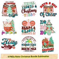 Retro Christmas Sublimation PNG Bundle, Retro Christmas sublimation, Christmas sublimation, Messy Bun png, Holly jolly