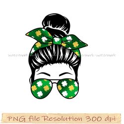 Messy bun St.pastrick day png, messy bun with glasses png, messy bun png, png hight quality 350 dpi, instantdownload