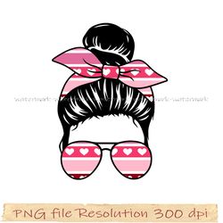 Messy bun Valentine png, messy bun with glasses png, messy bun png, png hight quality 350 dpi, instantdownload