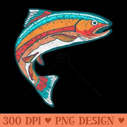 vintage colorful trout fishing retro fish graphic - png graphics download - bold & eye-catching
