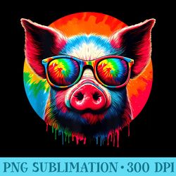 cool tie dye sunglasses pig graphic illustration art - png file download
