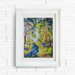 original watercolor painting, sunny forest 11"x15", original watercolor landscape, watercolor trees painting, watercolor