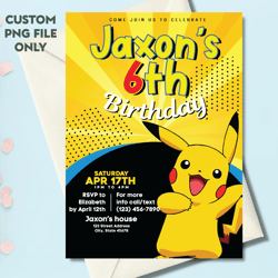 Personalized File Pikachu Invitation Pokemon Birthday Party Invite Printable Digital Pokemone Girl Boy Cake Topper Party