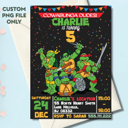 Personalized File Turtle Birthday Invitation | Printable Ninja Invite, Turtle Evite, Editable| Instant Download PNG File