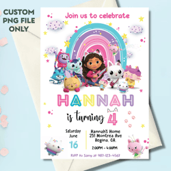 Personalized File Gabbys Dollhouse Birthday Invitation Printable Invite Instant Download Gabby's Kids Birthday invitePNG