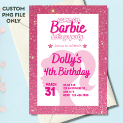 Personalized File Doll Party Invitation, Doll Birthday Party, Pink Birthday Party Invitation, Pink Doll Birthday Invitat