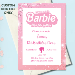 Personalized File Doll Party Invitation, Doll Birthday Party, Hot Pink Birthday Party Invitation, Pink Doll Birthday