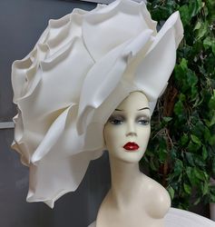 Large rose Wedding hat 22 inch Derby women headgear retro style Mother of the bride designer hat Tea party Handmade hat