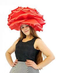 Giant red rose hat 22 inch, Bridal headdress, Wedding guest headgear, Flower Costume, Garden Party, Burlesque