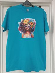 Flower Hair Beauty Graphic Print T-Shirt Tropical Blue