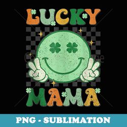 Retro Groovy St Patricks Day Lucky Mama Smile Mom Mother - Vintage Sublimation PNG Download
