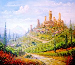 Tuscany Painting ORIGINAL OIL PAINTING on Canvas, Italy Extra Large Painting Landscape by "Walperion"