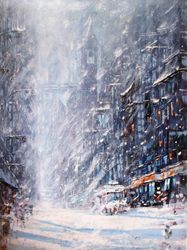 Painting ORIGINAL OIL PAINTING on Canvas, 20X28'' Gothic City Painting Original Art by "Walperion"