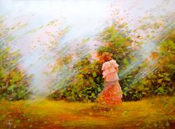 Girl Painting ORIGINAL OIL PAINTING on Canvas, Impressionist Girl in Landscape Painting Original Art by "Walperion"
