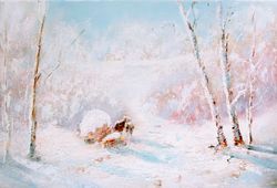 Snow Landscape Painting ORIGINAL OIL PAINTING on Canvas, Snow Painting Original Oil Art by "Walperion Paintings"