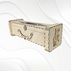Gift wine box with lock, laser cutting design. Laser cut svg dxf pattern, vector template. Laser cutting drawing.