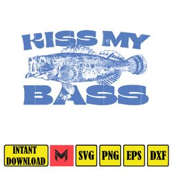 Kiss My Bass Vintage Style Fishing Svg, Retro Fisher Svg, Fisher Gear, Fisher Graphic Svg, Adult Unisex Relaxed Cotton