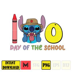 Stitch 100 Days Of School Cartoon Png, Happy 100 Days Of School Png, Custom Kid Name Png (5)