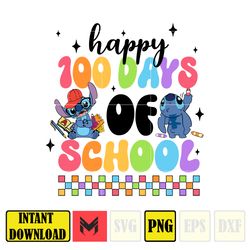 Stich 100 Days Of School Cartoon Png, Happy 100 Days Of School Png, Custom Kid Name Png (2)
